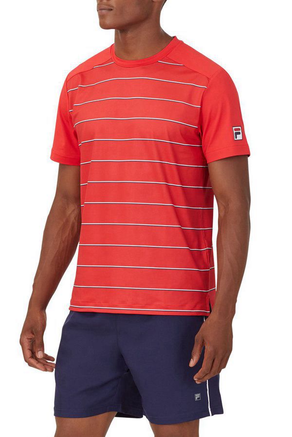 Tops Fila Hombre Rojas / Rojas Rayadas - Heritage Stripe Crew - España 710293KTX